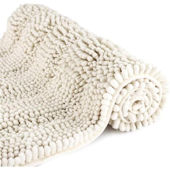 Bath Mats for Bathroom White,Thick Soft Chenille Floor Mats,16x24 Inches - Picture 1 of 7